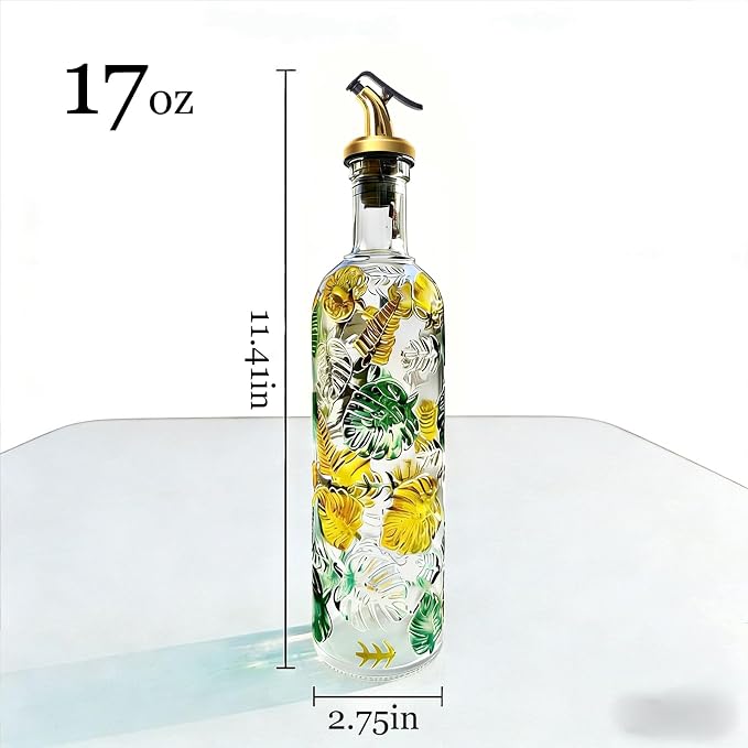 1 Pcs Olive Oil Dispenser Bottle for Kitchen,17oz Clear Glass Cooking Oil and Vinegar Dispenser Set, Coffee Syrup Dispenser with 1 Pourers and 1 Funnel (One colorful circle)