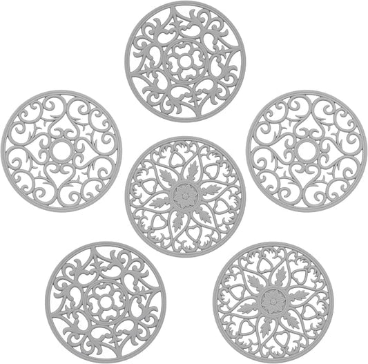 Trivets for Hot Dishes, Silicone Trivet Hot Pads for Kitchen Counter, Silicone Trivets for Pots and Pans, Heat Resistant Mat for Countertop Tabletop, Round Silicon Mat Set of 6 Gray