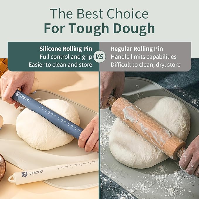 10" Small Silicone Rolling Pin with Stainless Steel Inner Core: Non-Stick Dough Roller for Baking Pastry, Pizza, Fondant and Bread（Blue）