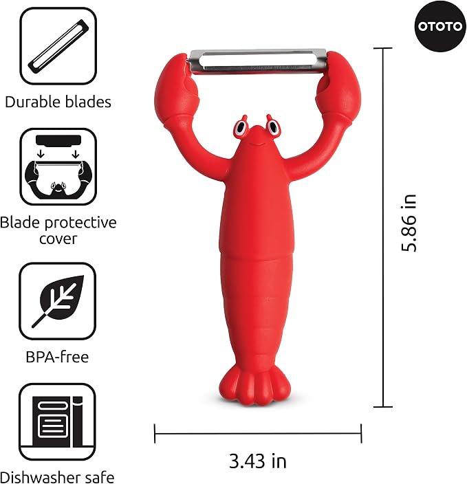 OTOTO Clawy Lobster Vegetable Peeler – Funny Potato Peeler, Ergonomic Veggie Peeler, Sharp Stainless Steel Blade, Peelers for Kitchen, Cute Kitchen Gadgets