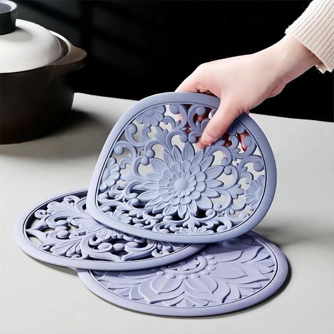 Silicone Trivets Mats for Hot Pots-Pans-Dishes, Versatile Hot Pads for Kitchen, Multipurpose Heat Resistant Mat for Kitchen Counter, Durable-Flexible Round Silicone Pot Holder Set 3 Melort Red