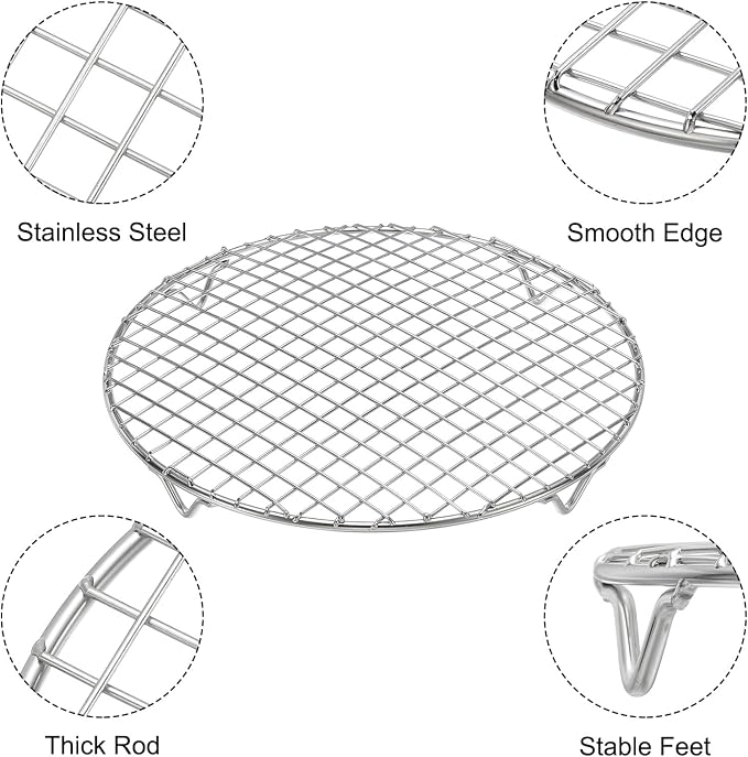 uxcell 2 Pcs Round Cooking Rack 9.8 Inch Dia Stainless Steel Wire Cooling Steamer Rack for Baking Canning Cooking Roasting Cooling Grilling Drying, Silver