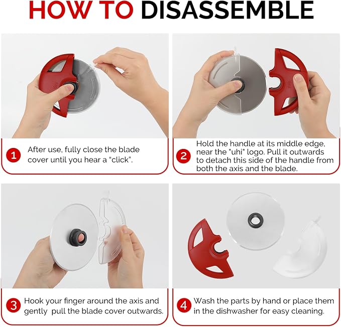 UHIYEE Palm-Grip Pizza Cutter Wheel with Protective Blade Guard, 4.3" Detachable Stainless Steel Pizza Slicer for Deep Dish Crusts, Easy Cleaning, Red