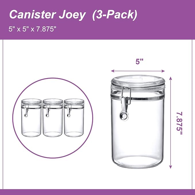 Cathy - 56-Ounce Plastic Canister (Set of 3), Plastic Airtight Food Container, Stackable for Pantry Storage, BPA-Free and Shatter-Proof, Perfect for Home and Commercial Use