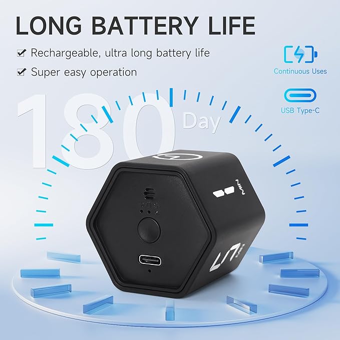 Productivity Timer 1, 5, 10, 30, 60 Minutes Preset, Desk Cube Timer with Gravity Sensor/Mute/Vibration for ADHD, Work, Study, Kitchen, Back to School (Black)
