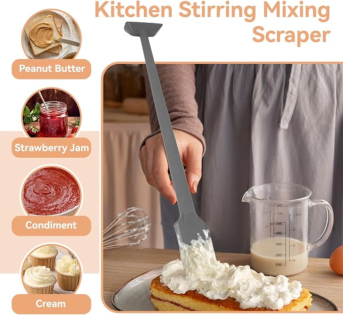 Silicone Jar Spatula, 36cm Long Handle Food Scraper for Jars, Smoothies, Blenders, Kitchen Stirring Mixing Scraper Dual-End Narrow Silicone Spatula
