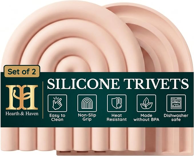 Silicone Trivets for Hot Dishes, Heat-Resistant, Non-Slip Pot Holders for Kitchen & Coasters Durable Hot Pads for Pots, Pans, Baking Dishes & Kitchen Appliances Set of 2 Blush Pink
