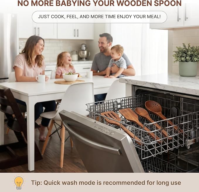 Koppen Dishwasher Safe Wooden Kitchen Utensils Set, 5 Pcs Acacia Wood Spoon Utensils for Nonstick Cookware, Resist Water Absorption & Crack Resistant, Long-Lasting, Non-Toxic for Everyday Cooking