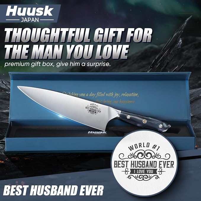 Huusk Husband Valentines Day Gifts, Husband Birthday Gifts, Chef Knife For Kitchen, Best Husbend Ever Gift Idea for Anniversary, Stainless Kitchen Knife With Resin Handle