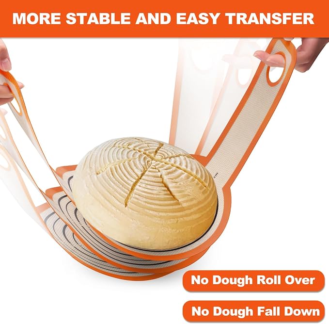 Silicone Bread Sling Oval and Round - Non-Stick & Easy Clean Reusable Oval Bread Baking Mat for dutch oven. With Long Handles Sourdough Bread Baking mat tools supplier Liner (Orange)