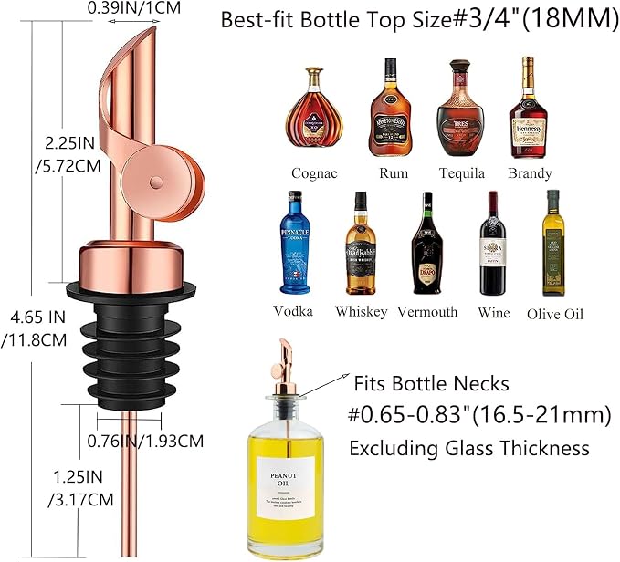 Pafuen 6 Pack Liquor Pour Spout, Oil Pourer, Olive Oil Pour Spout for Olive Oil Dispenser (Rose Gold)