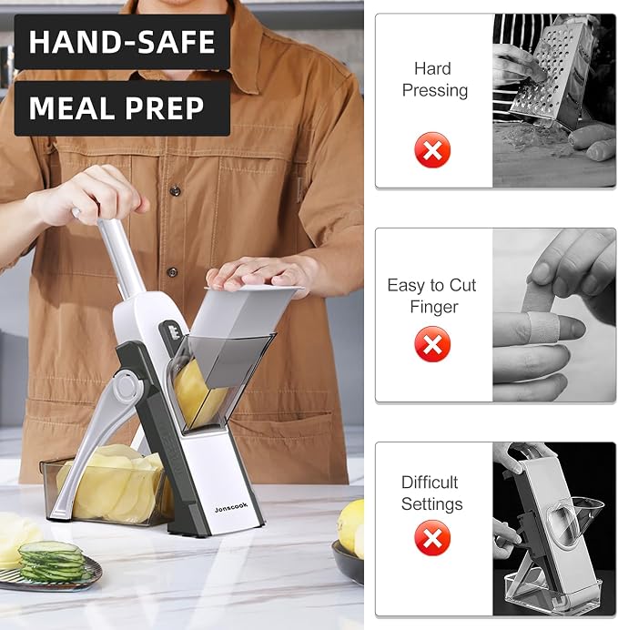 Safe Mandoline Slicer for Kitchen, Adjustable Thickness 0.1-8 mm, Professional Vegetable Slicer, Potato Slicer, Food Chopper French Fry Cutte, Mandolin, Chopping Artifact (just Slice, Gray)