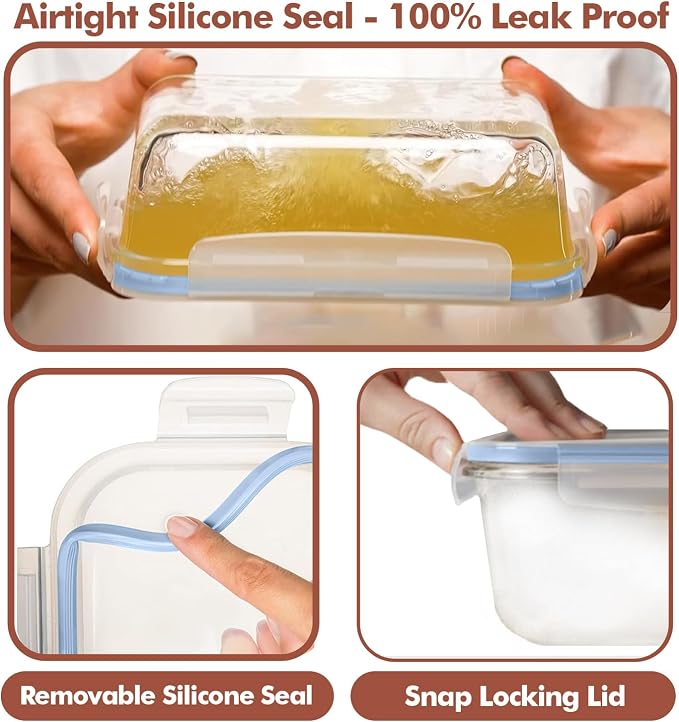 Razab 16 Pc (Set of 8) 30 Oz Glass Meal Prep Containers with Lids, Airtight Large Glass Food Storage Containers, Reusable Leak Proof BPA Free, Freezer to Oven and Dishwasher Safe