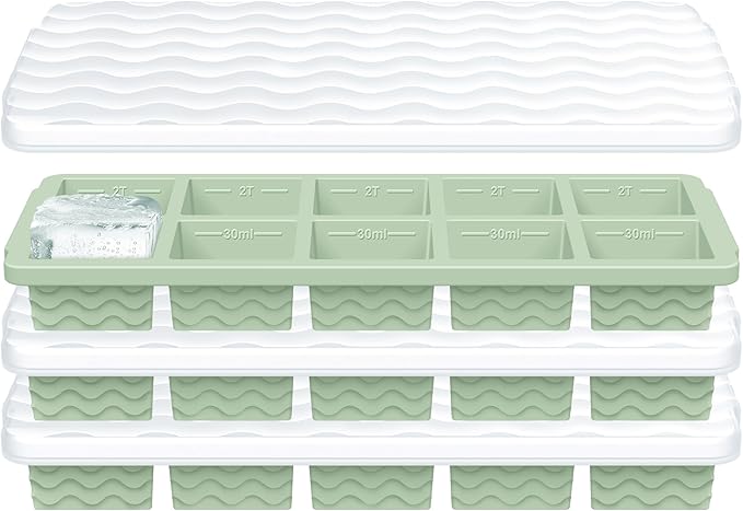 Ice Cube Tray with Lid – 3 Pack 2 Tbsp Ice Trays for Freezer, Stackable, BPA-Free, Easy Release Large Ice Cube Molds for Chocolate, Cocktails, Iced Coffee, Whiskey & Juice (10-cube,starlight)