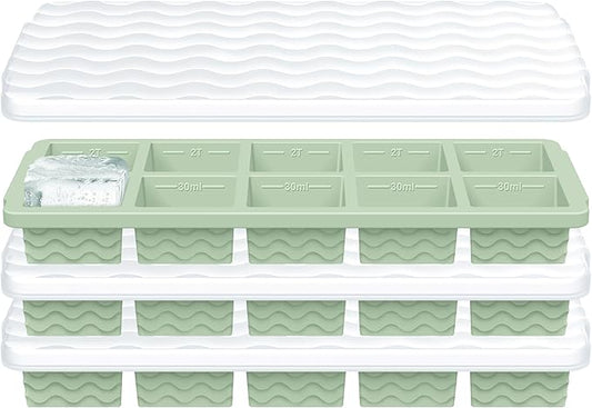 Ice Cube Tray with Lid – 3 Pack 2 Tbsp Ice Trays for Freezer, Stackable, BPA-Free, Easy Release Large Ice Cube Molds for Chocolate, Cocktails, Iced Coffee, Whiskey & Juice (10-cube,starlight)