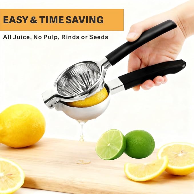 Stainless Steel Lemon Squeezer, Manual Citrus Juicer with Non-Slip Handles, 304 Grade Steel Large Manual Lemon Press Juicer, Ergonomic Design Handheld Lime Squeezer Fruit Juicer