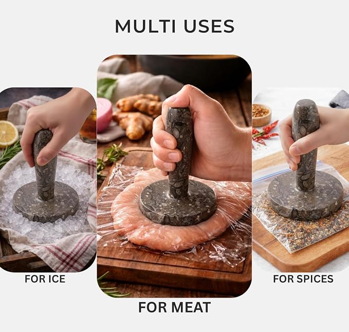 Marble Meat Pounder Tenderizer 5" Inches Oceanic Handmade Round Chicken Flattener Tool - Works Great As A Smash Burger Press - Meat Flattener for Steak, Chicken, Pork