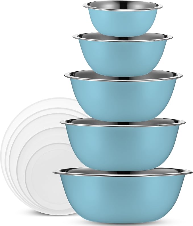 10-Piece Stainless Steel Mixing Bowl Set with Lids for Food Prep & Storage | WHYSKO Mixing Bowls with Lids Set - .75, 1, 1.5, 3 & 5 Quart Kitchen Bowls, Rustproof Metal Nesting Bowls, Dishwasher Safe