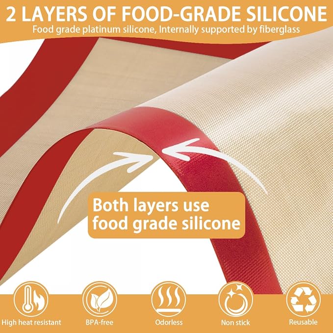 SenseYo 6 Pcs Silicone Baking Mat Non Slip Reusable BPA Free Silicone Rectangular Bakeware Sheet Liner for Cookies Pastry Bread Dough Prep Oven Counter (Red)