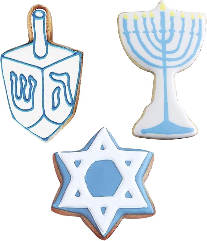 Ann Clark Hanukkah Cookie Cutters 3-Pc. Set, Made in USA, Star of David, Dreidel, and Menorah