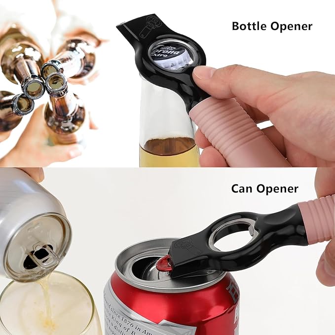 2-Pack Magnetic 2-in-1 Beer Bottle Cap & Soda Can Opener-Dark Pink | Soft Silicone Handle with Built-in Magnet Sticks to Fridges / Easy Can Tab Opener for Bartenders, Seniors, and Long nails