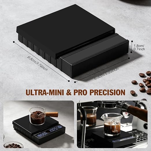 Coffee Scale with Auto Timer, 2kg/0.1g Accurate Scale for Espresso and Pour-Over Coffee, Water Flow Rate and Type-C Rechargeable, Digital Scale for Kitchen/Baking/Cooking, Black