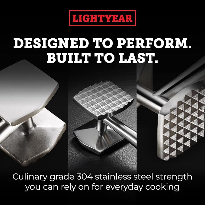 Lightyear Meat Hammer 304 Stainless Steel Meat Tenderizer Tool, Kitchen Mallet for Cooking, Ice Cracking, Shellfish Prep, Crush Spices and Nuts with Ease - All Metal Food Hammer for Daily Use