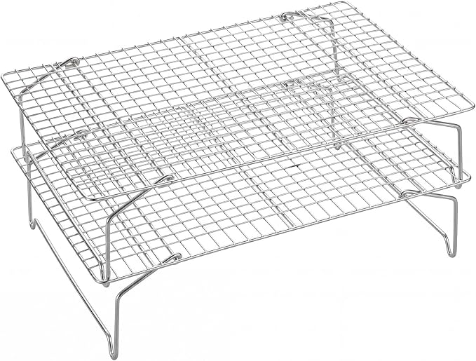 P&P CHEF 2 Tier Stackable Cooling Racks for Cooking and Baking, 15" x 10" | Stainless Steel Stackable Grid Cooling Rack for Cooling Roasting Grilling, Collapsible & Heavy Duty, Oven & Dishwasher Safe