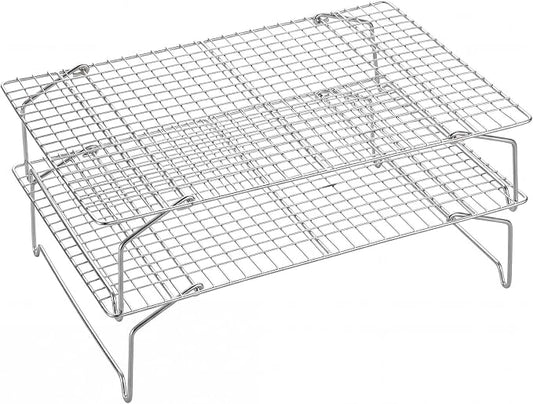 P&P CHEF 2 Tier Stackable Cooling Racks for Cooking and Baking, 15" x 10" | Stainless Steel Stackable Grid Cooling Rack for Cooling Roasting Grilling, Collapsible & Heavy Duty, Oven & Dishwasher Safe