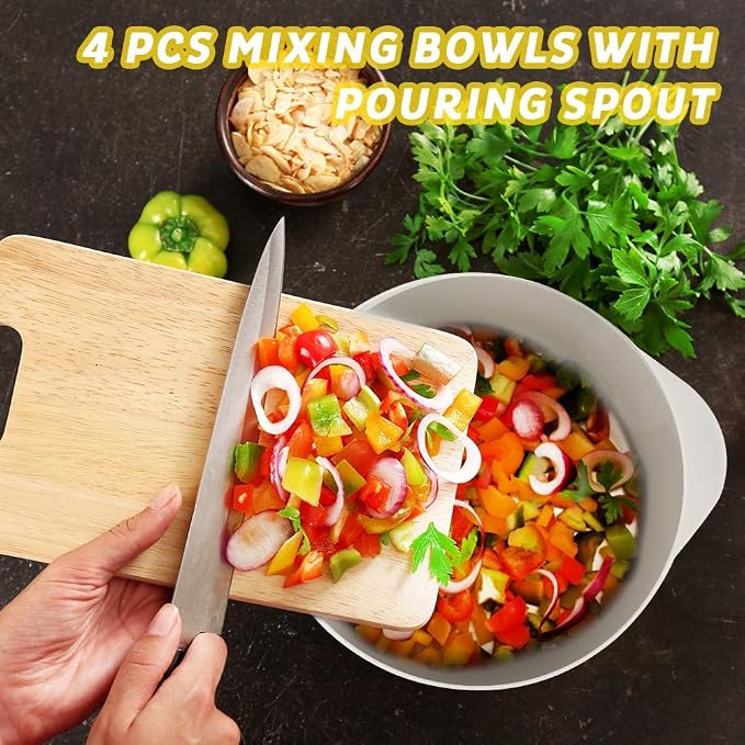 BoxedHome Classic Mixing Bowl Set of 4, BPA Free Plastic | 3.5 quarts, Microwave Safe, Grey