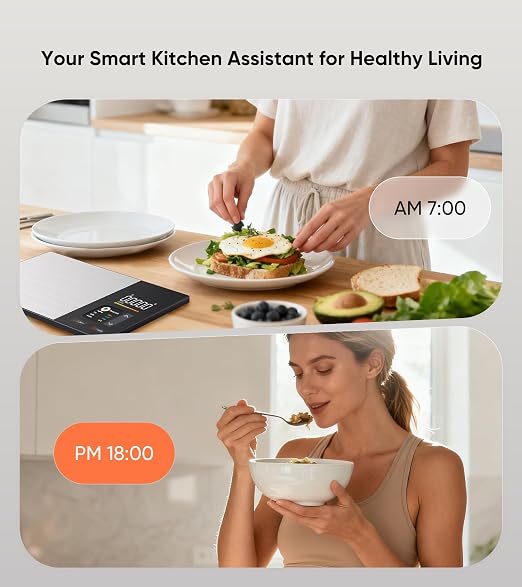 Smart Nutrition Food Scale with TFT Display, Tracks Calories, Fat, Carbs & Protein, Works with App for Daily Reports, 50 Built-in Foods, 23 Nutrients, Digital Kitchen Scale for Meal Prep