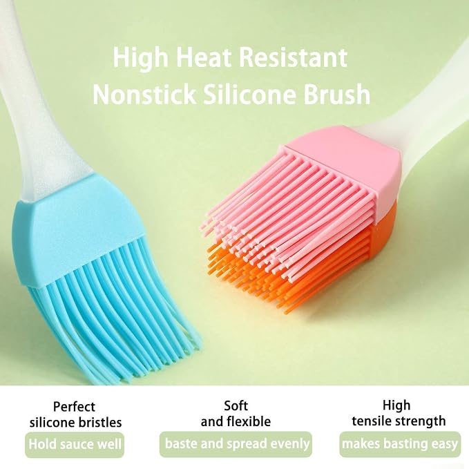 AXN Flat Pastry Brush | Multi-Purpose Silicone Durable Easy Use | Oil Cooking Brush for Grilling, Tandoor, Cooking, Baking, BBQ | Brush for Cooking | Cooking Tools | Multicolor - Set of 2