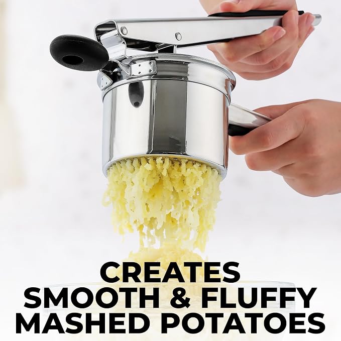 Zulay Kitchen Premium Large 15oz Potato Ricer, Heavy Duty Professional Stainless Steel Potato Masher and Ricer Kitchen Tool, Press and Mash Kitchen Gadget - Silver/Black