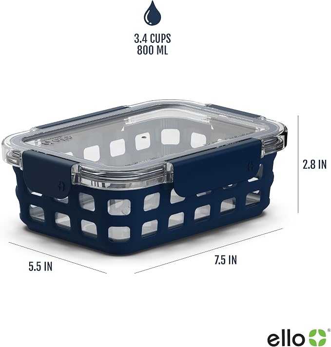 Ello Duraglass 3.4 Cup Glass Meal Prep Containers, 6 Pc, 3 Pack, Mixed Berry