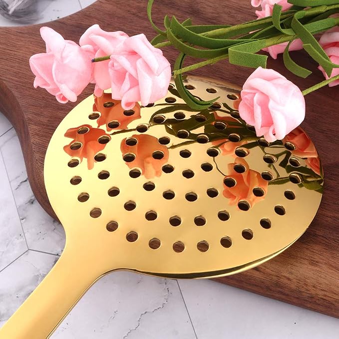 Skimmer Spoon, BuyGo Gold Slotted Spoon Strainer Ladle Stainless Steel Cooking Utensil, Comfortable Grip Design