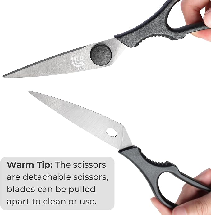 Linoroso Kitchen Scissors All Purpose Kitchen Shears with Magnetic Holder, Heavy Duty Scissors Shears Dishwasher Safe, Come Apart Food Scissors for Meat, Poultry, Cooking, BBQ, Vegetable, Herbs, Black