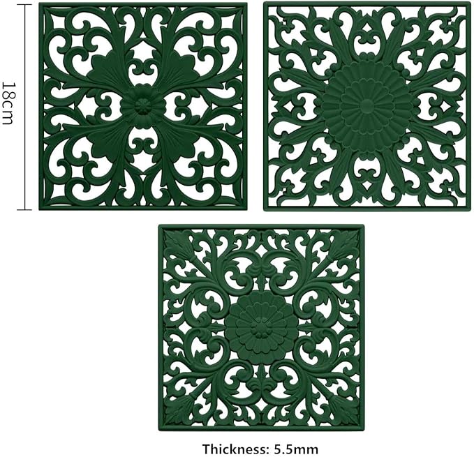 Silicone Trivets Mats for Hot Dishes, Square Trivet Hot Pads for Kitchen Counter, Trivet for Hot Pots and Pans, Thick Heat Resistant Mat for Quartzs, Kitchen Tabletops Pot Holder Set 3 Green