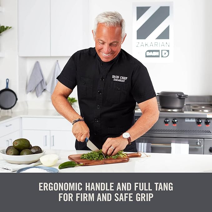Zakarian by Dash 2 Piece Chef Grade German Steel Paring Knife Set with Smooth and Serrated Blades for Chopping, Dicing, Mincing, Slicing and More – Blue