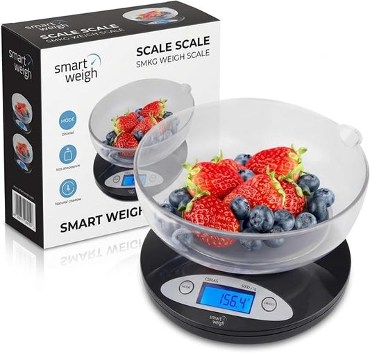 Smart Weigh Digital Kitchen Scale with Removable Bowl – 11lb/5kg Capacity, 0.1oz/1g Precision – High Accuracy Food Scale for Baking, Cooking & Meal Prep (Black)