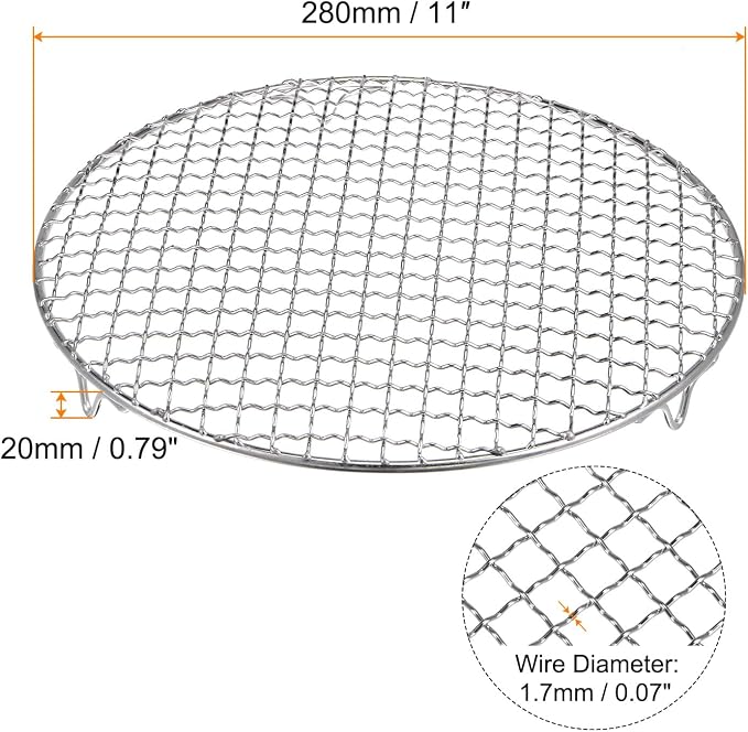 HARFINGTON Round Cooking Rack 11-inch 201 Stainless Steel Cross Wire Barbecue Grill Net with 20mm Legs for Cooking Baking Steaming BBQ