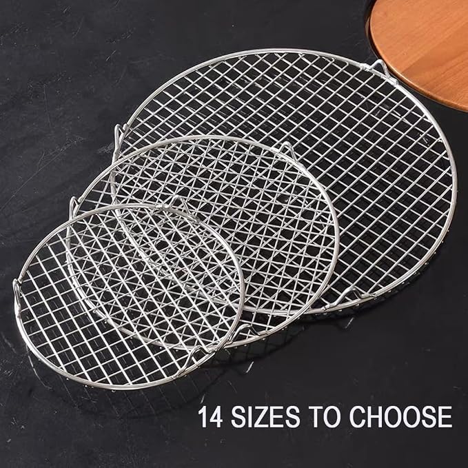 BBQ Rack 304 Stainless Steel Rack with Legs 12 Inches Round Cooking Grate Carbon Baking Net Grill Pan Grate Multi-Purpose Straight Wire Rack Steaming Cooling Rack (305mm/12")