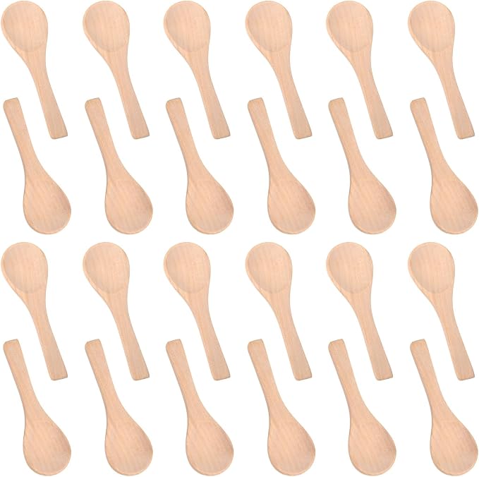Boao 24 Pcs Small Wooden Spoons, 3.5'' L, Mini Wood Natural Tiny Spoons Wooden Little Teaspoons for Jars Sugar Creamer Honey Spices Salt Kitchen Supplies (Light Wood)