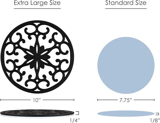 GASARE, Extra Large, Thick, 10" Silicone Trivets for Hot Dishes, Pots, and Pans, Hot Pads for Countertops, Flexible, Dishwasher Safe, 10 x ¼ Inches, Set of 3, Black