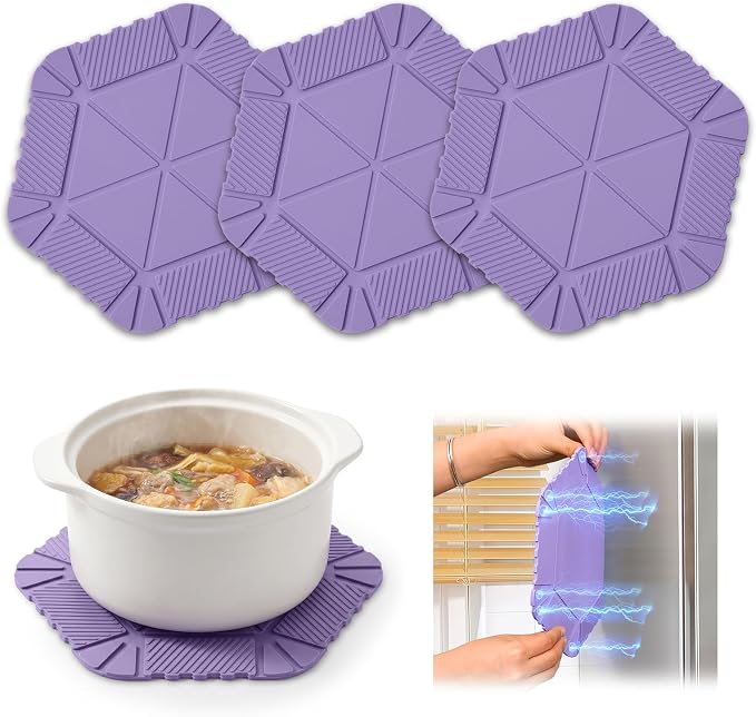 Magnetic Silicone Trivet & Pot Holder, Kitchen Heat Resistant Mat | Trivets for Hot Dishes, Hot Pots & Pans, Non-Slip Hot Pads for Countertops & Dining Table & Oven, Jar Opener & Spoon Rest
