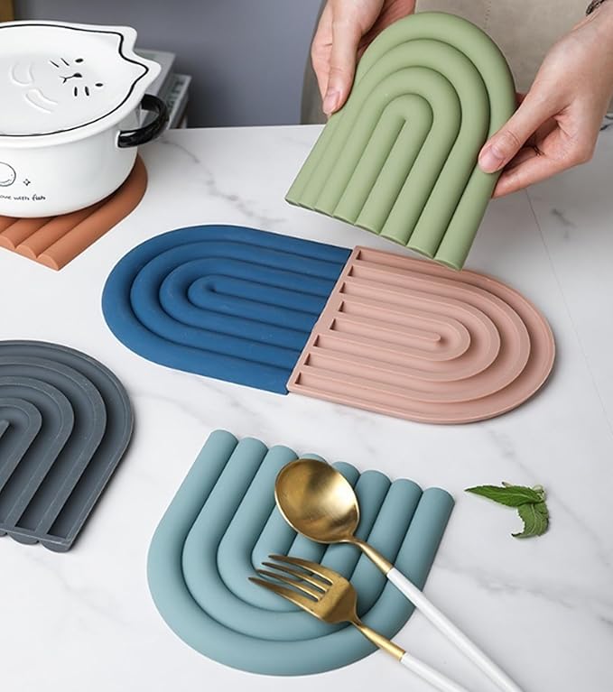 Trivets for Hot Dishes, Colorful Silicone Trivet Mats, Heat Resistant Pot Holders, Multipurpose Non-Slip Hot Pads for Kitchen Potholders, Silicone Trivets for Pot Pan Protectors, Coasters, 6", 4 Pack