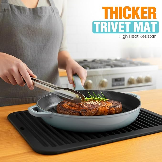 Silicone Trivets for Hot Pots and Pans - 2 Heat Resistant Pot Holders Silicone Trivet Mat Multipurpose Counter Pads (Black)