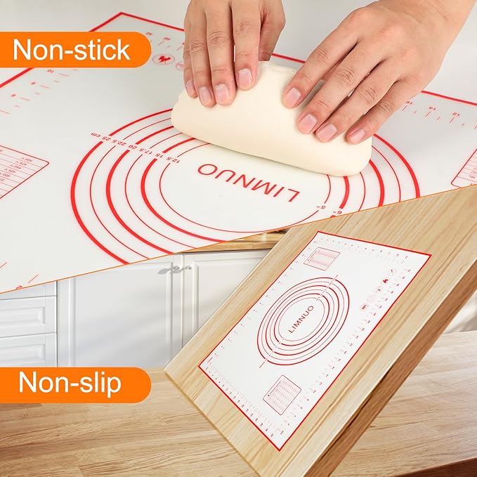 Silicone Baking Mat，Non Stick Rolling Dough with Measurements for Pie Pizza Cookies Fondant Making，Extra Thick Non Slip Silicone Pastry Mat (Red, XXL-24"×32")