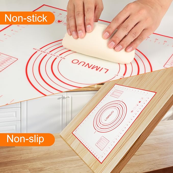 Silicone Baking Mat，Non Stick Rolling Dough with Measurements for Pie Pizza Cookies Fondant Making，Extra Thick Non Slip Silicone Pastry Mat (Red, M-16"×20")