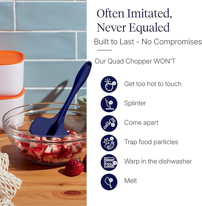 GIR: Get It Right Silicone Potato Masher & Quad Meat Chopper - 12 In Navy - Heat Resistant up to 425°F Fiberglass Core - 7-Blade Ground Meat Chopper & Food Masher - Dishwasher Safe Kitchen Gadget
