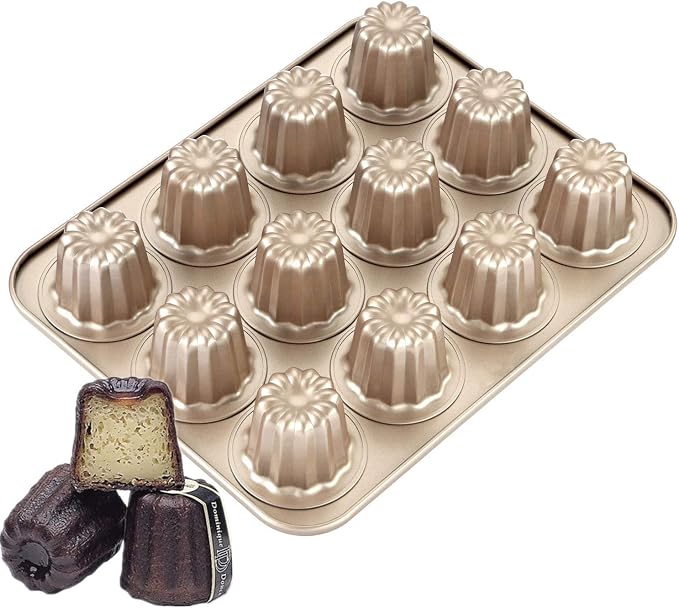 The Love 12-Cavity Nonstick Canele Mold Baking Cake Pan for Bread Muffin Cake Baking Pan, Gold